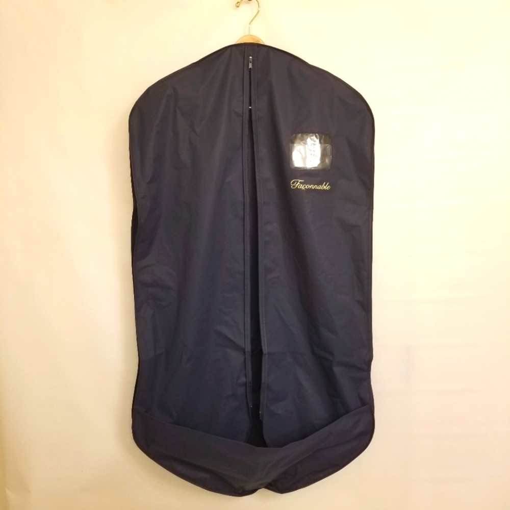 ✅Faconnable Blue Garment Bag with Logo Wood Hager with Zipper Clear Window